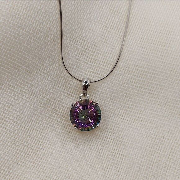 4.8 Carat Mystic Quartz Rainbow S925 Sterling Silver Pendant and Necklace - Picture 1 of 13